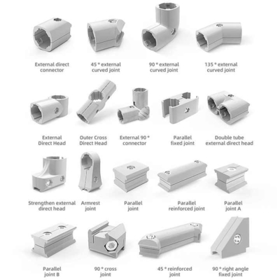 Aluminum Lean Pipe Joint Double Hole Function Accessories Range Complete